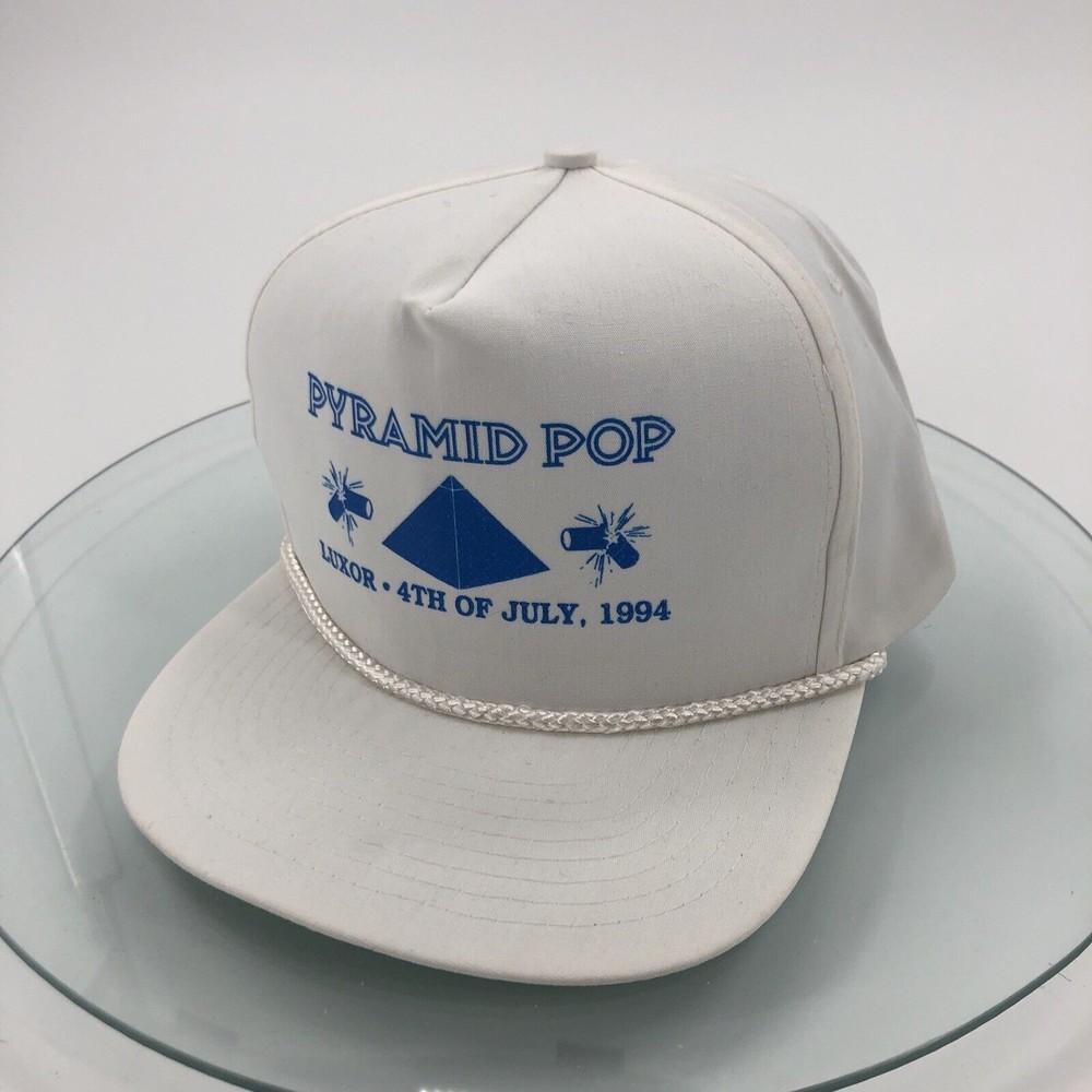 VTG 1994 Luxor Hotel Casino Hat Pyramid Pop Cap White Snapback 4th of July OSFM